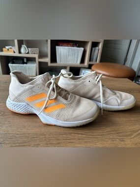adidas Cream Knit Adizero Sneakers with Orange Accents